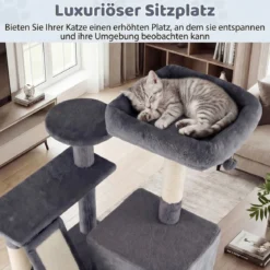 Katzenbaum 158cm Mehrstöckig Aussichtsplatz Höhle Hängematte Sisal-Kratzpfosten Kletterstand Für Kätzchen Dunkelgrau