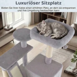 Katzenbaum 158cm Mehrstöckig Mit Aussichtsplatz Höhle Hängematte Sisal Kratzpfosten Kletterstand Für Kätzchen Hellgrau