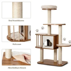 Katzenbaum Katzen Aktivitätsbaum Katzenkratzbaum Kletterbaum 68 x 48 x 142 cm Beige