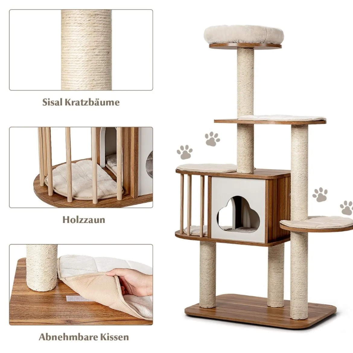 Katzenbaum Katzen Aktivitätsbaum Katzenkratzbaum Kletterbaum 68 x 48 x 142 cm Beige