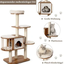 Katzenbaum Katzen Aktivitätsbaum Katzenkratzbaum Kletterbaum 68 x 48 x 142 cm Beige