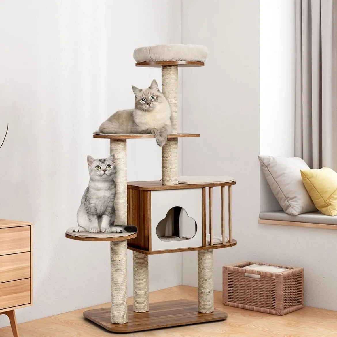 Katzenbaum Katzen Aktivitätsbaum Katzenkratzbaum Kletterbaum 68 x 48 x 142 cm Beige