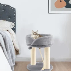 Katzenbaum Katzenkratzbaum mit Weicher Sitzfläche Sisalturm für Katzen Grau