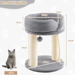 Katzenbaum Katzenkratzbaum mit Weicher Sitzfläche Sisalturm für Katzen Grau