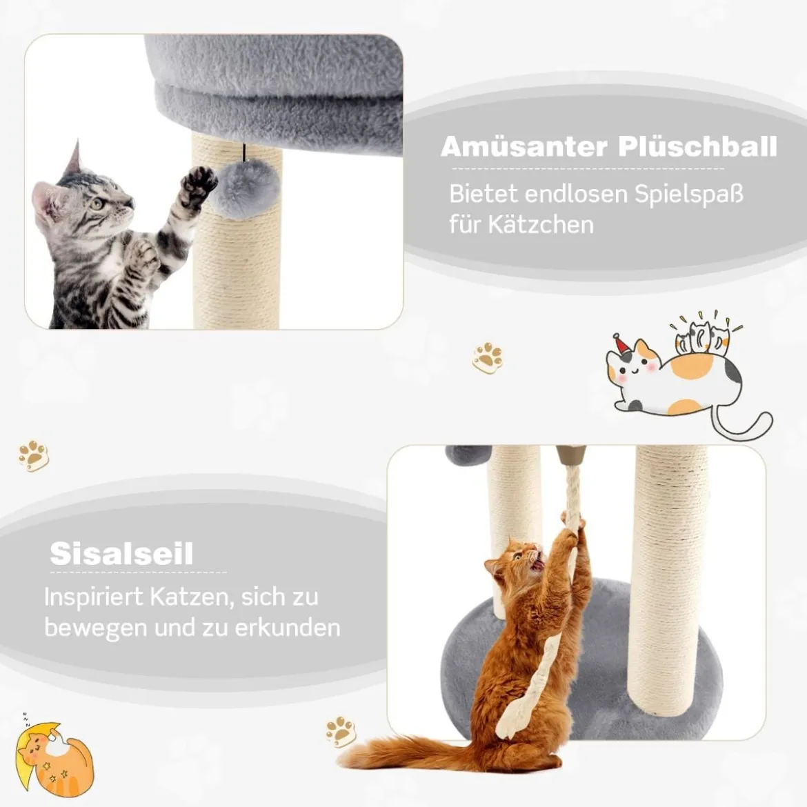Katzenbaum Katzenkratzbaum mit Weicher Sitzfläche Sisalturm für Katzen Grau