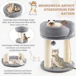 Katzenbaum Katzenkratzbaum mit Weicher Sitzfläche Sisalturm für Katzen Grau