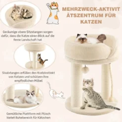 Katzenbaum Katzenkratzbaum mit Weicher Sitzfläche Sisalturm für Katzen Beige