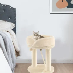 Katzenbaum Katzenkratzbaum mit Weicher Sitzfläche Sisalturm für Katzen Beige