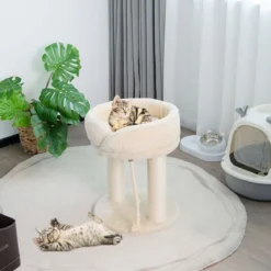 Katzenbaum Katzenkratzbaum mit Weicher Sitzfläche Sisalturm für Katzen Beige
