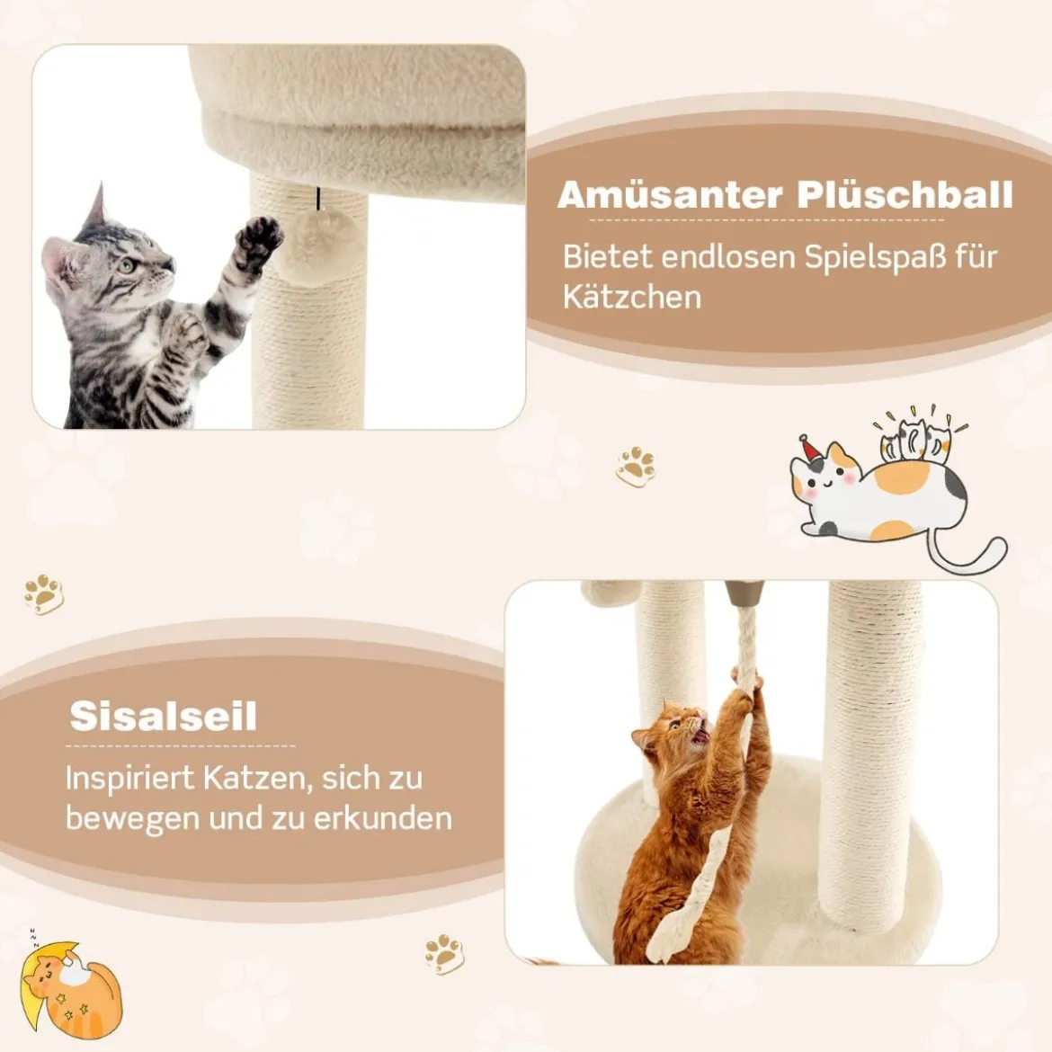 Katzenbaum Katzenkratzbaum mit Weicher Sitzfläche Sisalturm für Katzen Beige