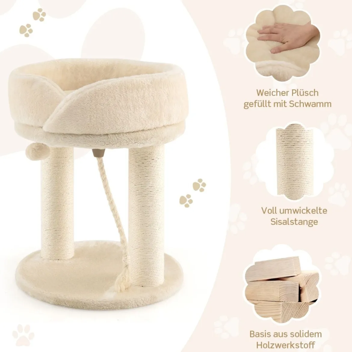 Katzenbaum Katzenkratzbaum mit Weicher Sitzfläche Sisalturm für Katzen Beige