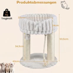 Katzenbaum Plüsch Kratzbaum mit Liegeplattform & Sisalstämmen Kletterturm 40 x 40 x 50,5 cm