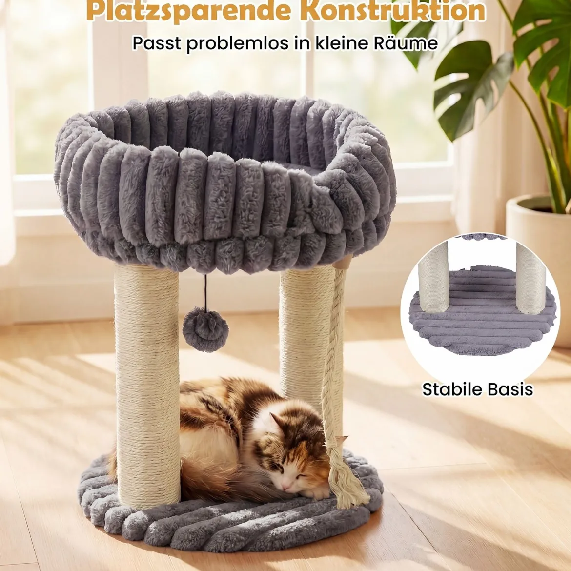 Katzenbaum Plüsch Kratzbaum mit Liegeplattform & Sisalstämmen Kletterturm 40 x 40 x 50,5 cm