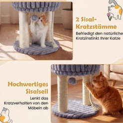 Katzenbaum Plüsch Kratzbaum mit Liegeplattform & Sisalstämmen Kletterturm 40 x 40 x 50,5 cm