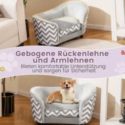 Katzenbett mit Weichem Gepolstertem Kissen & Waschbarem Bezug Hundesofa Katzensofa Grau