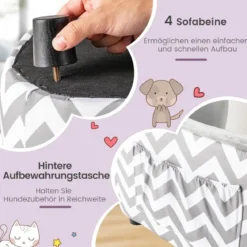 Katzenbett mit Weichem Gepolstertem Kissen & Waschbarem Bezug Hundesofa Katzensofa Grau