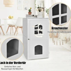 Katzenhaus 2 Ebene Katzenklo mit magnetischer Tür Kleintierhaus Holz Katzentoilette 60x50x90,5cm
