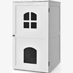 Katzenhaus 2 Ebene Katzenklo mit magnetischer Tür Kleintierhaus Holz Katzentoilette 60x50x90,5cm