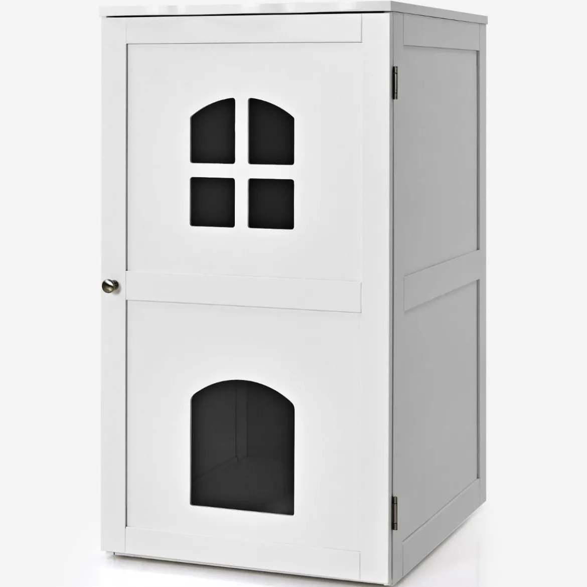 Katzenhaus 2 Ebene Katzenklo mit magnetischer Tür Kleintierhaus Holz Katzentoilette 60x50x90,5cm