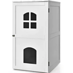 Katzenhaus 2 Ebene Katzenklo mit magnetischer Tür Kleintierhaus Holz Katzentoilette 60x50x90,5cm