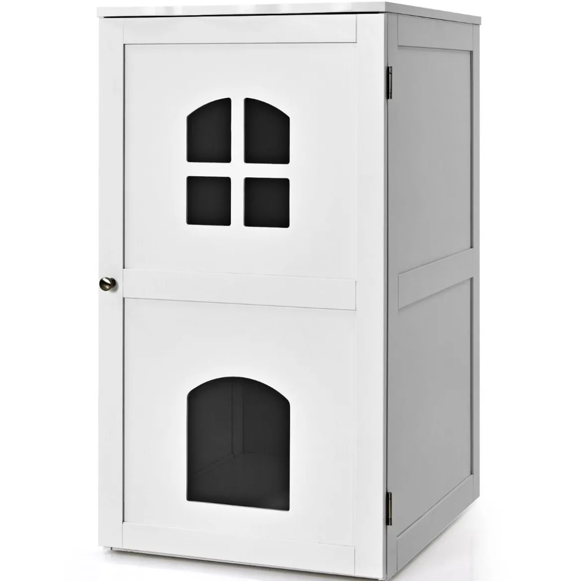 Katzenhaus 2 Ebene Katzenklo mit magnetischer Tür Kleintierhaus Holz Katzentoilette 60x50x90,5cm