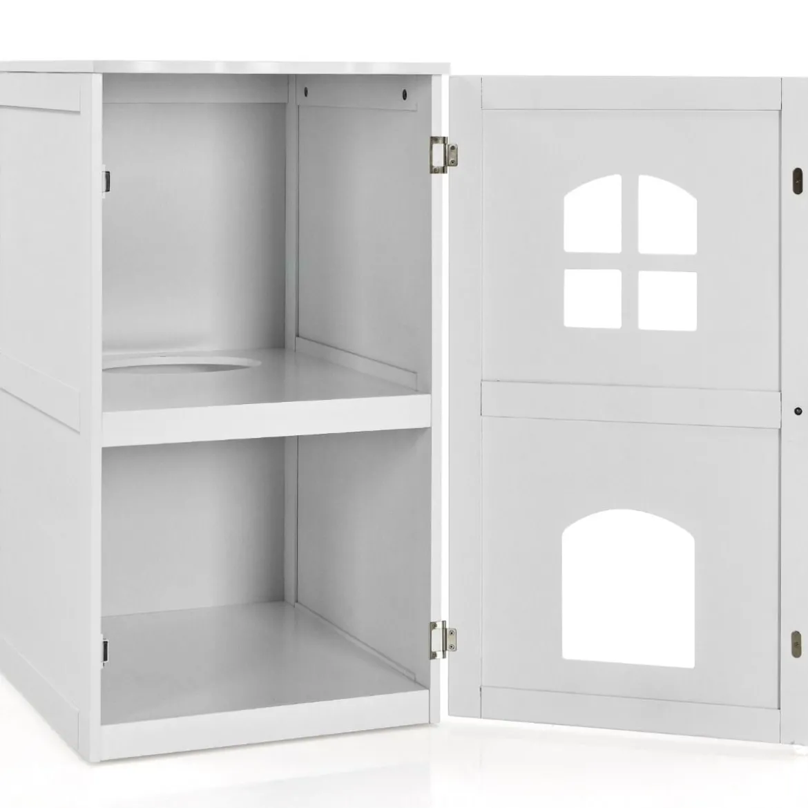 Katzenhaus 2 Ebene Katzenklo mit magnetischer Tür Kleintierhaus Holz Katzentoilette 60x50x90,5cm
