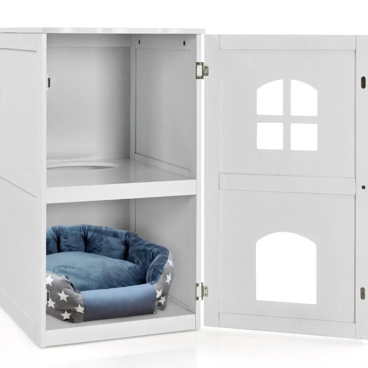 Katzenhaus 2 Ebene Katzenklo mit magnetischer Tür Kleintierhaus Holz Katzentoilette 60x50x90,5cm