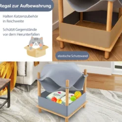 Katzenhaus 2 Etagen Bambus erhöhtes Katzenbett mit Stauraum 40 x 40 x 53 cm Natur+Grau