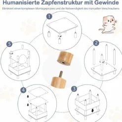 Katzenhaus 2 Etagen Bambus erhöhtes Katzenbett mit Stauraum 40 x 40 x 53 cm Natur+Grau