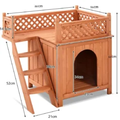 Katzenhaus Hundehütte Holz Hundehaus mit Treppe zweistöckig Kleintierhaus für Hunde und Katzen