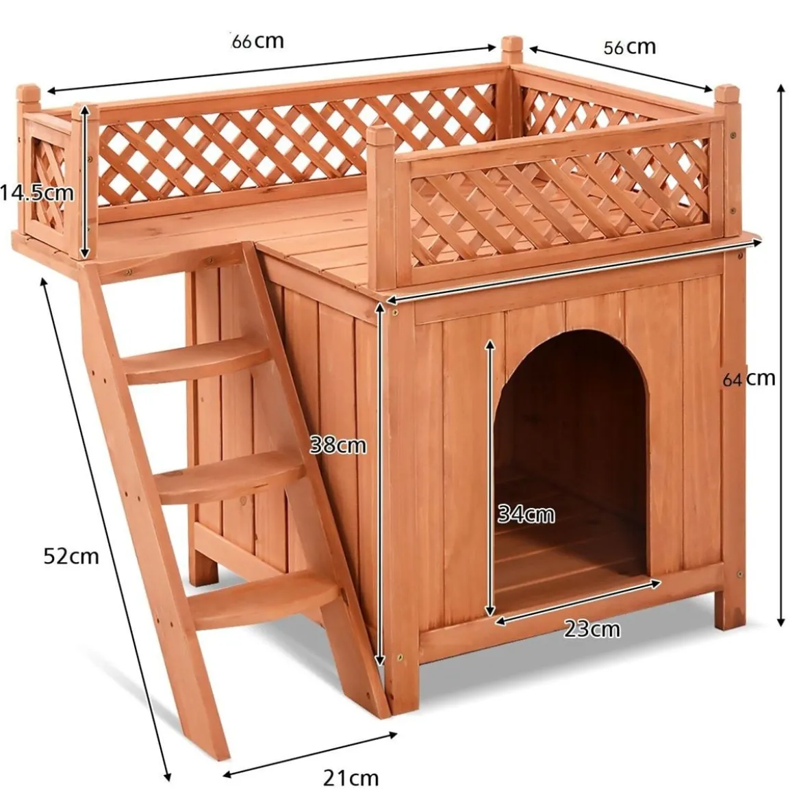 Katzenhaus Hundehütte Holz Hundehaus mit Treppe zweistöckig Kleintierhaus für Hunde und Katzen