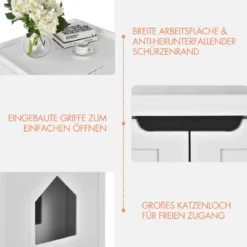 Katzenhaus Katzenhöhle mit Bett Geschlossene Katzentoilette mit Eingang Weiß