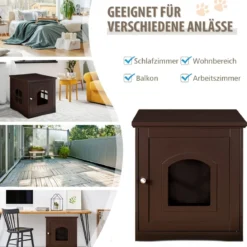 Katzenhaus Katzenklo mit magnetischer Tür Kleintierhaus Katzentoilette Holz 49 x 53 x 53 cm Braun