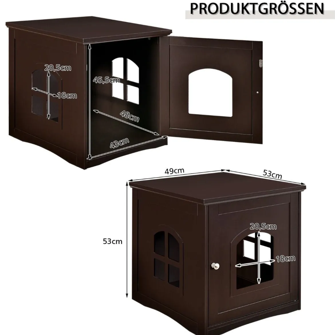 Katzenhaus Katzenklo mit magnetischer Tür Kleintierhaus Katzentoilette Holz 49 x 53 x 53 cm Braun