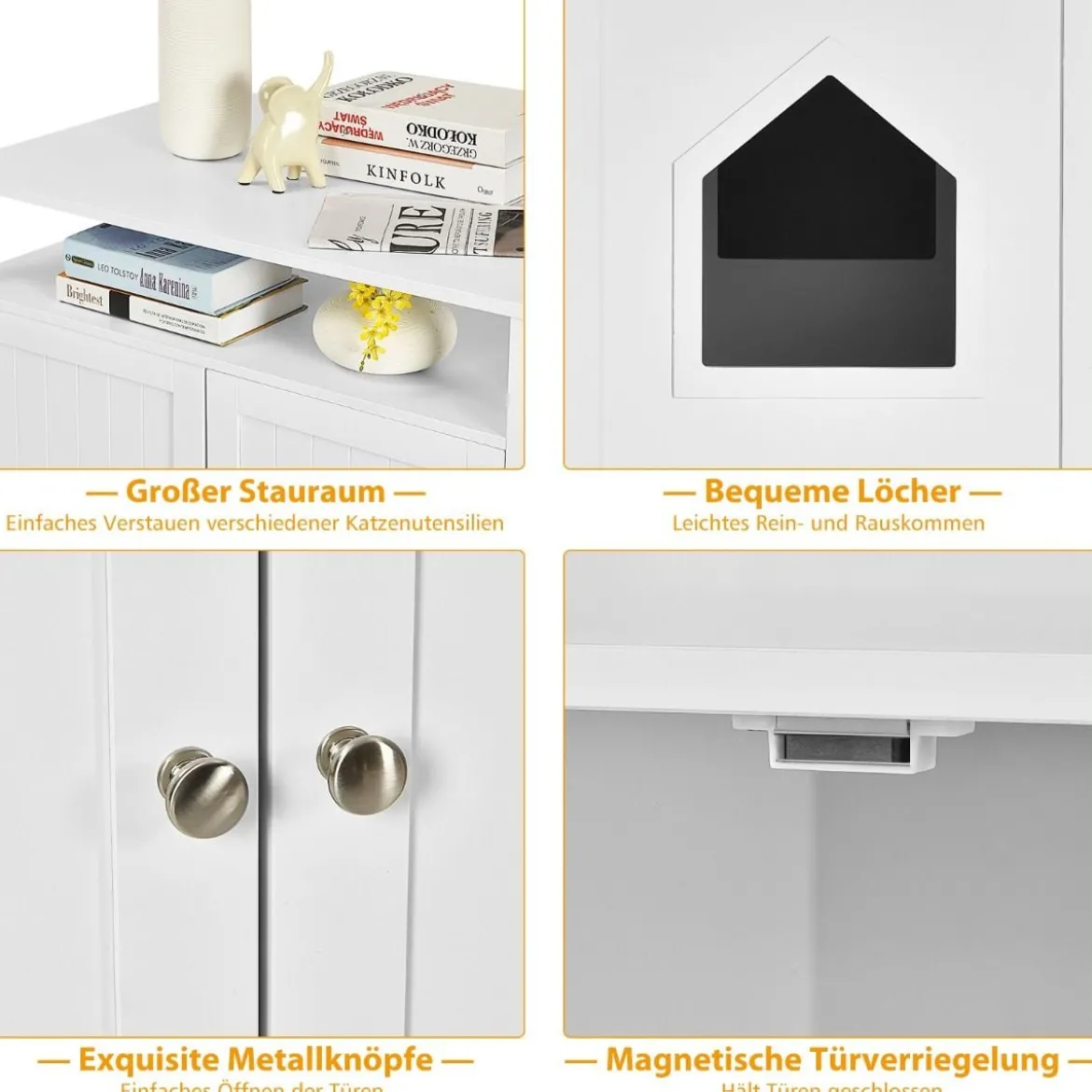 Katzenhaus Katzenklo Schrank Katzenhöhle mit Eingang Bettund Ablage Katzentoilette Haustierbox Weiß