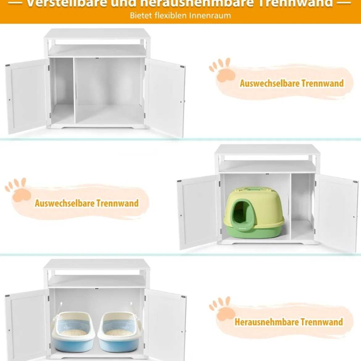 Katzenhaus Katzenklo Schrank Katzenhöhle mit Eingang Bettund Ablage Katzentoilette Haustierbox Weiß