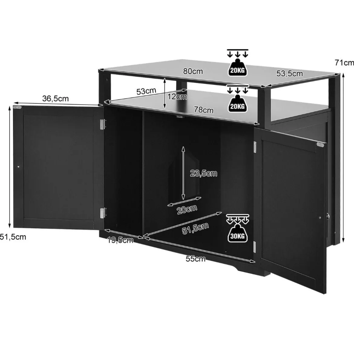 Katzenhaus Katzenklo Schrank Katzenhöhle mit Eingang Bettund Ablage Katzentoilette Haustierbox Schwarz