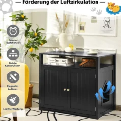 Katzenhaus Katzenklo Schrank Katzenhöhle mit Eingang Bettund Ablage Katzentoilette Haustierbox Schwarz