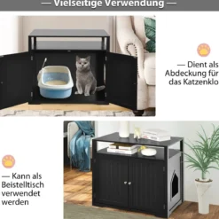 Katzenhaus Katzenklo Schrank Katzenhöhle mit Eingang Bettund Ablage Katzentoilette Haustierbox Schwarz