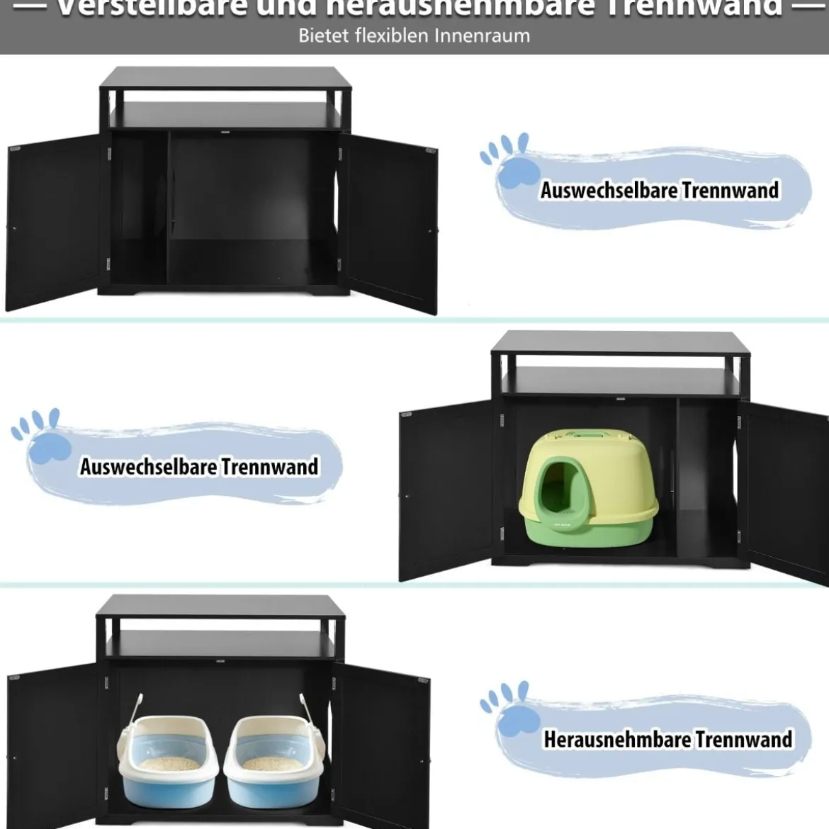 Katzenhaus Katzenklo Schrank Katzenhöhle mit Eingang Bettund Ablage Katzentoilette Haustierbox Schwarz