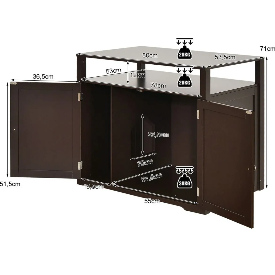 Katzenhaus Katzenklo Schrank Katzenhöhle mit Eingang Bettund Ablage Katzentoilette Haustierbox Braun