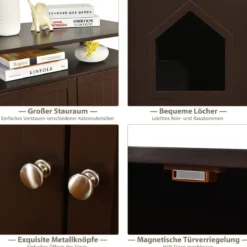 Katzenhaus Katzenklo Schrank Katzenhöhle mit Eingang Bettund Ablage Katzentoilette Haustierbox Braun
