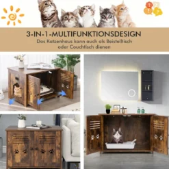 Katzenhaus Katzentoilette mit Doppelten Lamellentüren Katzenschrank 70 x 52 x 51 cm Braun