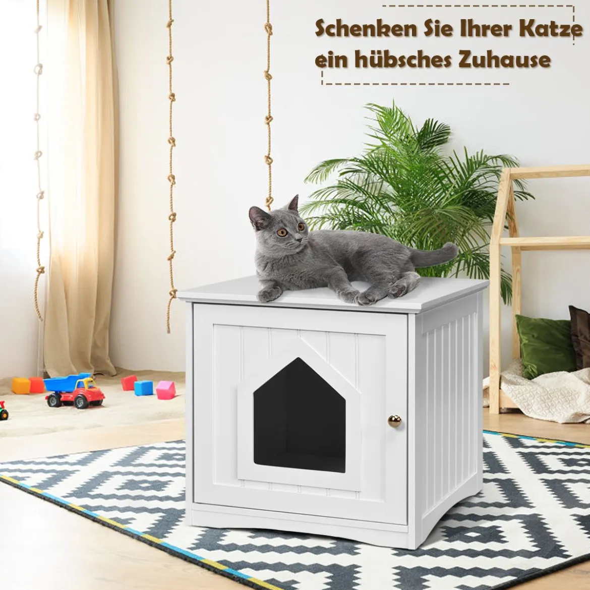Katzenhaus Kleintierhaus Holz Katzenschrank Haustier Haus 51 x 49 x 47cm Weiß