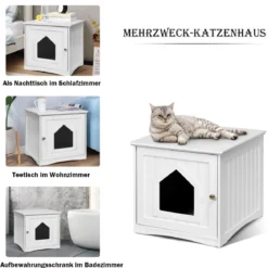 Katzenhaus Kleintierhaus Holz Katzenschrank Haustier Haus 51 x 49 x 47cm Weiß
