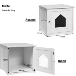 Katzenhaus Kleintierhaus Holz Katzenschrank Haustier Haus 51 x 49 x 47cm Weiß