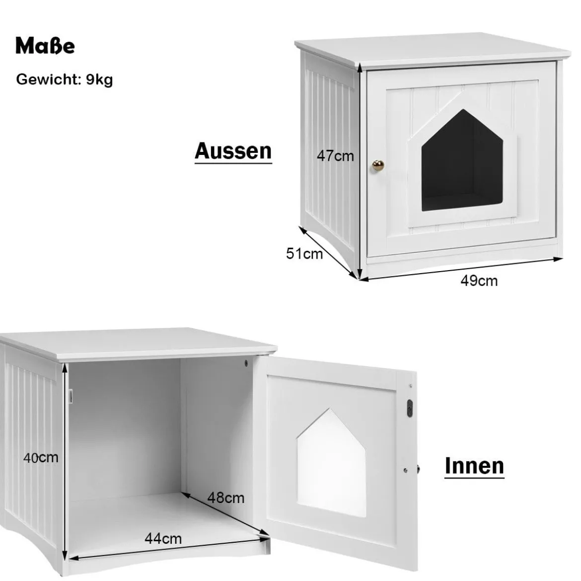 Katzenhaus Kleintierhaus Holz Katzenschrank Haustier Haus 51 x 49 x 47cm Weiß