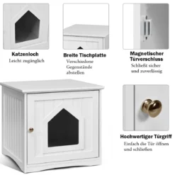 Katzenhaus Kleintierhaus Holz Katzenschrank Haustier Haus 51 x 49 x 47cm Weiß