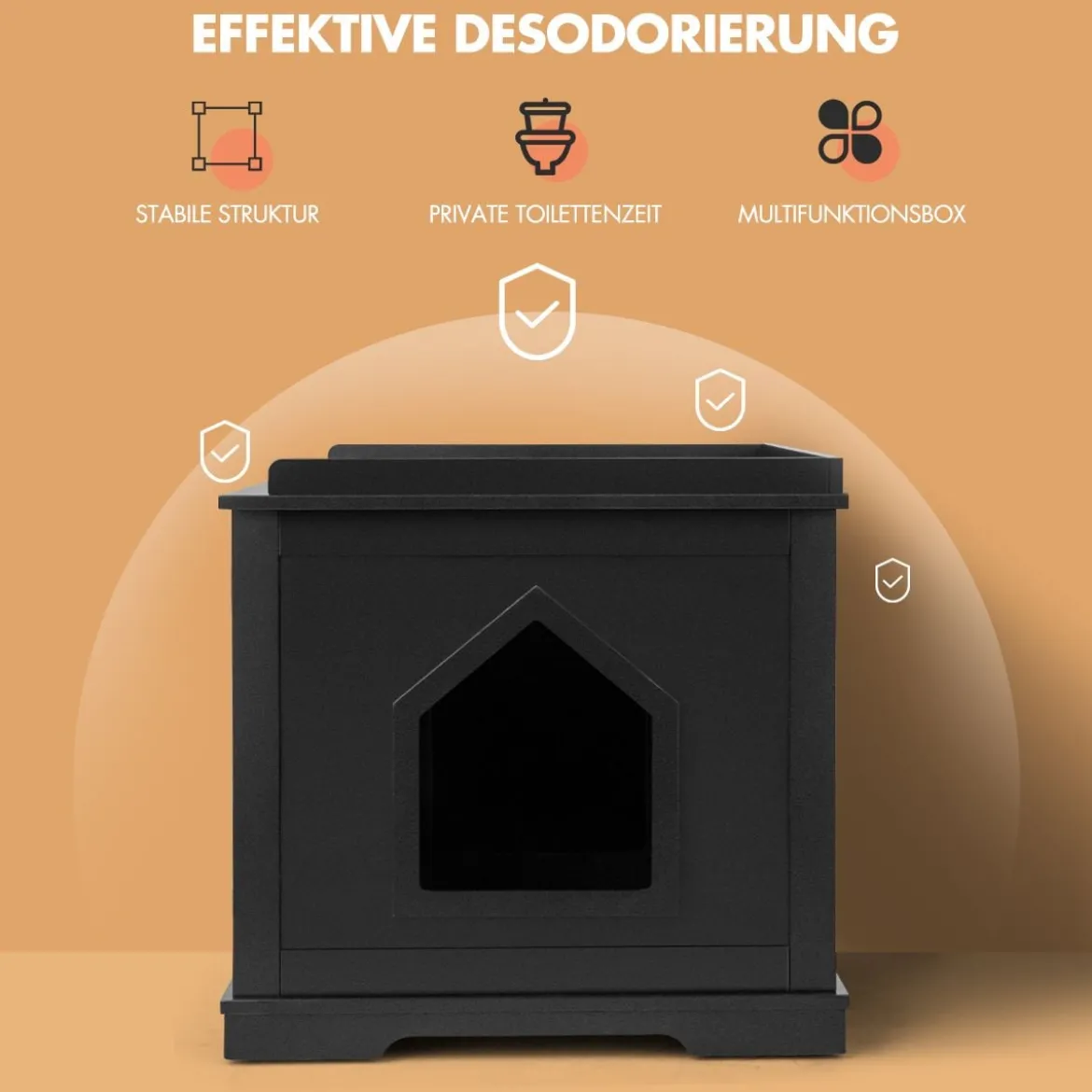 Katzenhaus mit Bett Innenkatzenhaus geschlossene Katzentoilette mit Eingang Schwarz