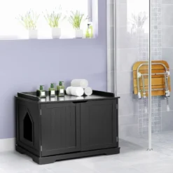 Katzenhaus mit Bett Innenkatzenhaus geschlossene Katzentoilette mit Eingang Schwarz